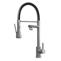 Venice Brushed Steel Kitchen Sink Mixer With Smooth Rubber Hose And Flexi Spray
