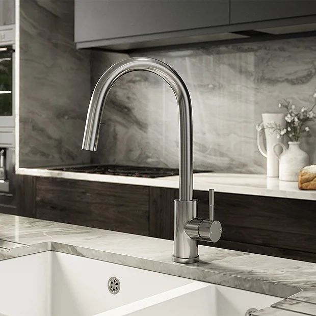 Venice Brushed Steel Kitchen Sink Mixer With Concealed Pull Out Hose And Spray Head 4 Venice Brushed Steel Kitchen Sink Mixer With Concealed Pull Out Hose And Spray Head - Image 2