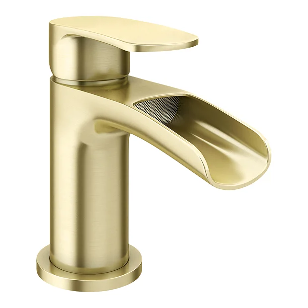 Valencia Brushed Brass Waterfall Basin Mixer Tap + Waste 4 Valencia Brushed Brass Waterfall Basin Mixer Tap + Waste - Image 2