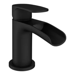Valencia Matt Black Waterfall Basin Mixer Tap + Waste -Espaces Bain Shop vwft1blknl