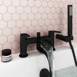 Valencia Matt Black Waterfall Bath Shower Mixer Incl. Shower Kit -Espaces Bain Shop vwft3blk d1