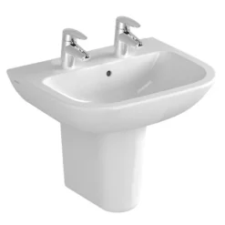 VitrA - S20 Wall Mounted Basin And Half Pedestal - 2 Tap Hole